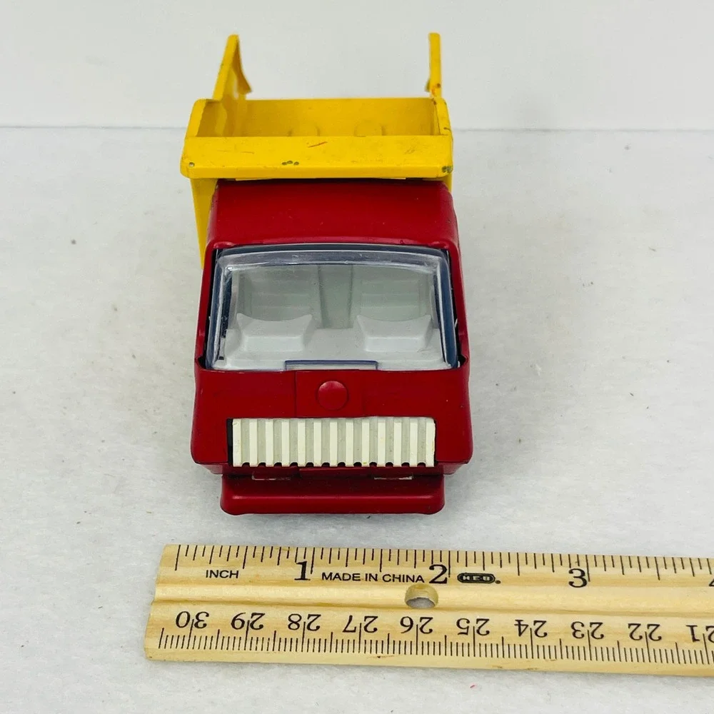 Vintage Tonka USA Red and Yellow Diecast Metal Mini Dump Truck Construction Toy
